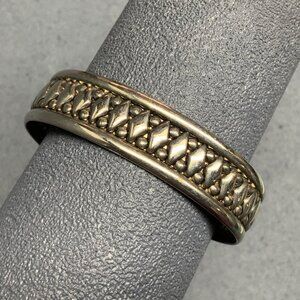 Geometric Open Cuff Bracelet 2.5 In Antiqued Silver Diamond Retro Vintage BoHo